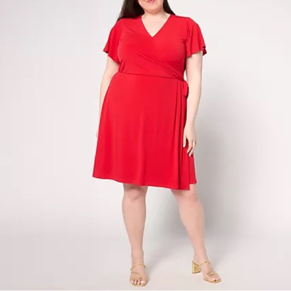 NWT QVC Susan Graver Cosmo Red Short Sleeve Faux Wrap Dress Size XLP